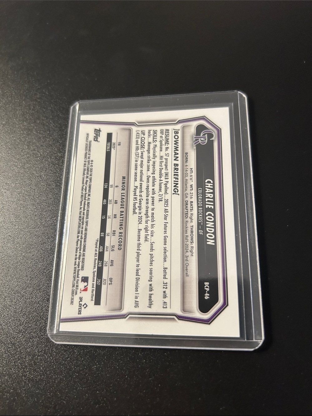 2026 Bowman Charlie Condon Reptilian Refractor #BCP-46 Colorado Rockies - Picture 2 of 2